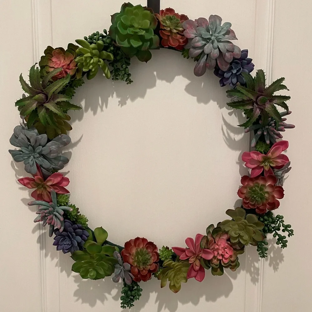 20” Faux Succulent Wreath - Handmade Indoor Succulent Wreath - Picture 2 of 8